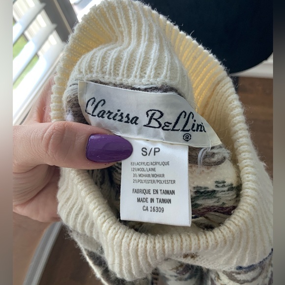 Vintage 80’S CLARISSA BELLINI Wool Ivory Knit Patterned Sweater Women’s SZ Small - Picture 8 of 16